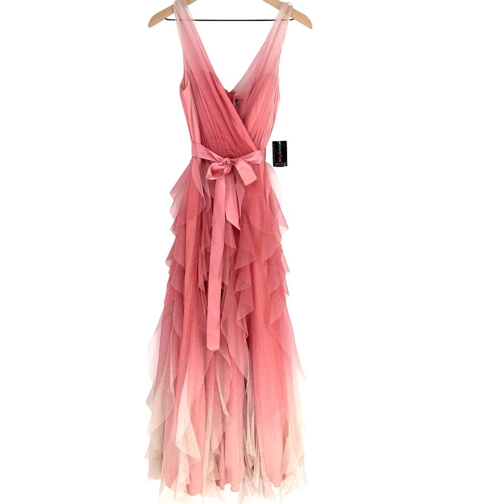 Hoco Pink Teeze Me Ruffle Chiffon Formal Evening Party Dress Size 1/2 XS NWT
